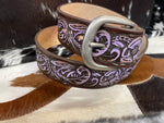 Brown with Purple Embossed Flower Belt