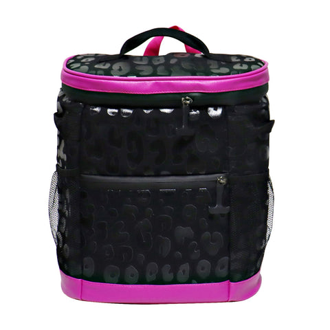 Backpack Cooler Tote in Black Leopard Print