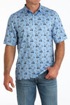 Cinch Men's Animal Golf Cart Print Polo-Light Blue