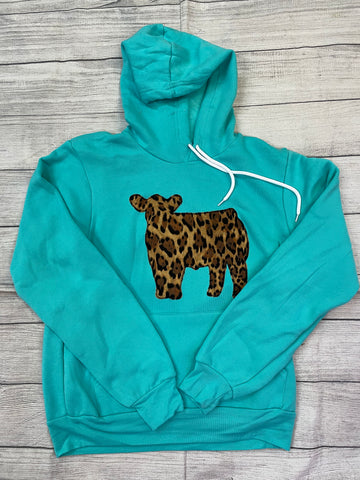 Big Cat Steer Appliqué Teal Hoodie
