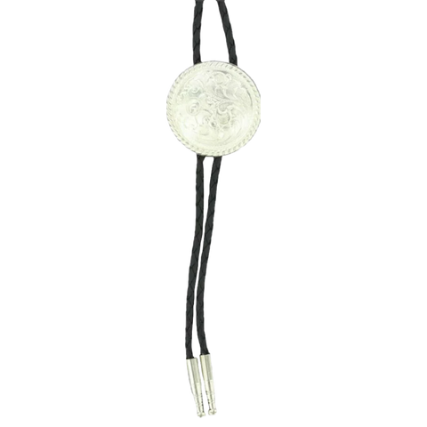Silver Engraved Floral Round Bolo Tie