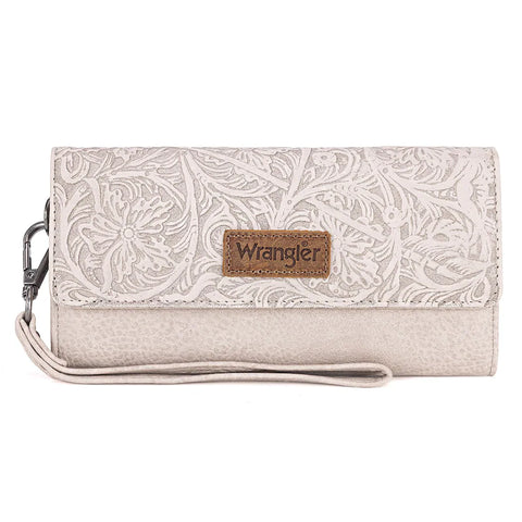 Wrangler Floral Tooled Tri-fold Wallet- Beige