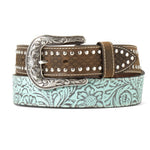 Ariat Floral Embossed Leather Belt w Antique Silver Finish Buckle