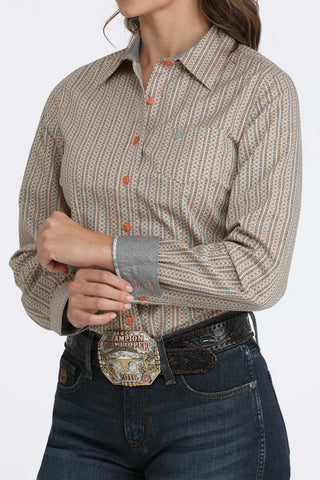 Cinch Women's Orange & Teal Print Shirt