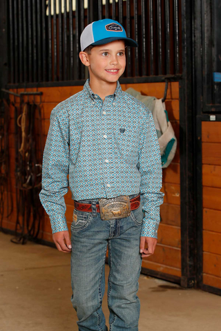 Cinch Boys Light Blue Diamond Print Shirt