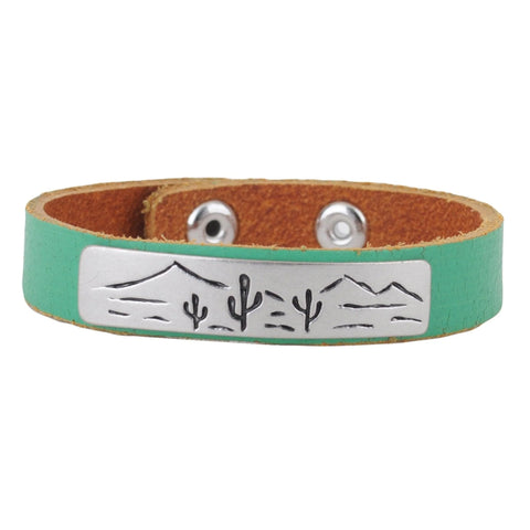 Cactus Landscape Silver Plate Leather Bracelet