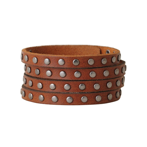 Studded Leather Cuff-Tan