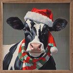 Santa Dairy Cow with Hat & Scarf Sign