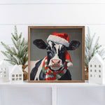 Santa Dairy Cow with Hat & Scarf Sign