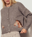 Western Horse Graphic Button Front Cropped Cardigan Sweater