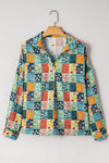 Sky Blue Floral Collared V Neck Roll up Sleeve Shift Blouse