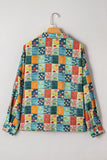 Sky Blue Floral Collared V Neck Roll up Sleeve Shift Blouse