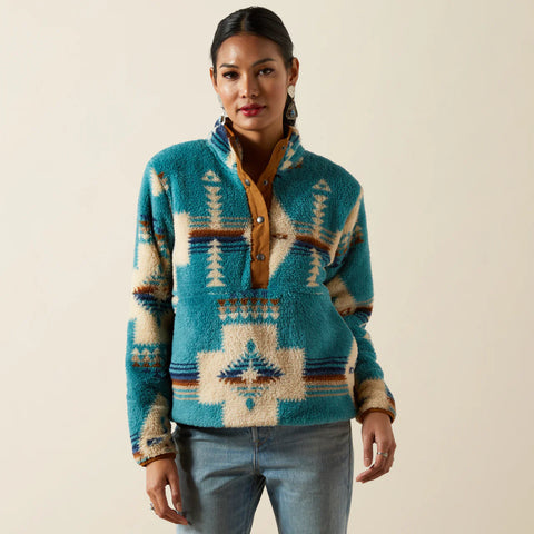 Ariat Women's Agave Turquoise Southwestern Print Berber 1/2 Snap Pullover