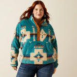 Ariat Women's Agave Turquoise Southwestern Print Berber 1/2 Snap Pullover