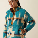 Ariat Women's Agave Turquoise Southwestern Print Berber 1/2 Snap Pullover