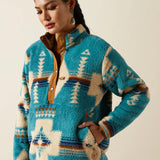 Ariat Women's Agave Turquoise Southwestern Print Berber 1/2 Snap Pullover