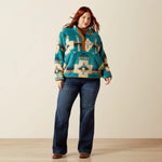 Ariat Women's Agave Turquoise Southwestern Print Berber 1/2 Snap Pullover