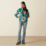 Ariat Women's Agave Turquoise Southwestern Print Berber 1/2 Snap Pullover
