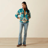 Ariat Women's Agave Turquoise Southwestern Print Berber 1/2 Snap Pullover