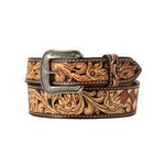 Tooled Floral Checkered Tan Belt