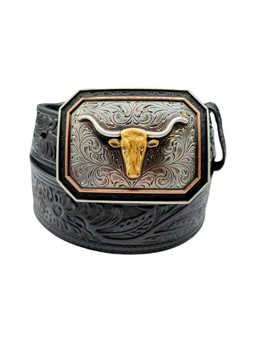 Ariat Men's Floral Embossed Black Skull Belt