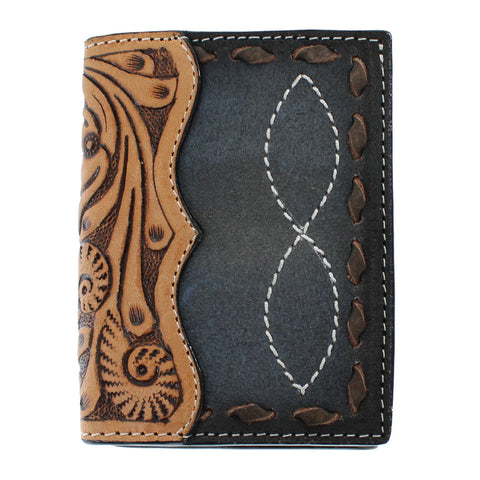 Black Roughout Buck Laced Trifold Wallet