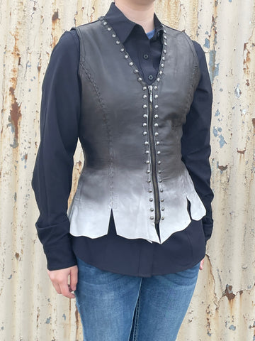 CRIPPLE CREEK WOMEN'S OMBRE ZIP FRONT STUDDED LEATHER VEST