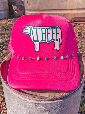 Eat Beef Trucker Cap with Turquoise Chain