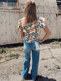Risen High Rise Medium Wash Pintuck Detailed Wide Leg Jeans