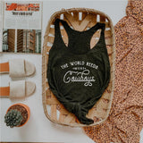 The World Needs More Cowboys Heathered Black Tank