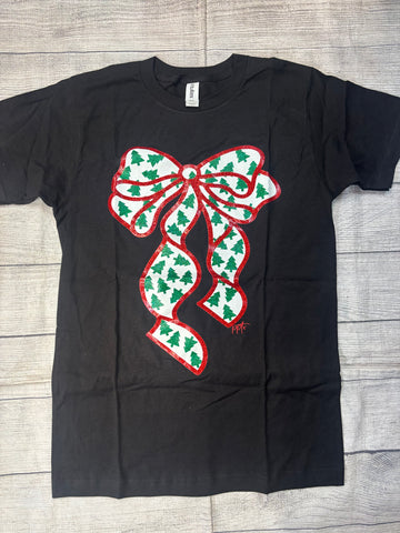 Glitter Christmas Tree Bow Tee