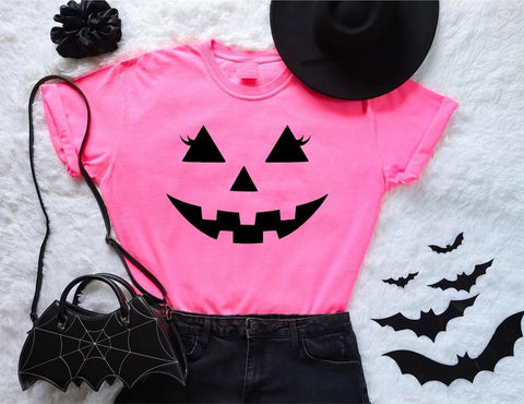 Pink Pumpkin Face Tee