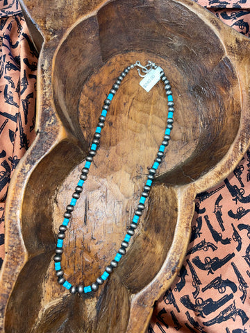 Doubled Navajo and Turquoise Necklace