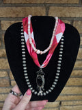 Pink Diamond Pattern Twilly Neck Scarf