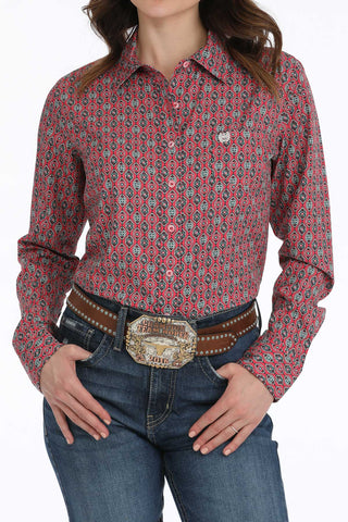 Cinch Women's Pink Geo Print Arenaflex Shirt