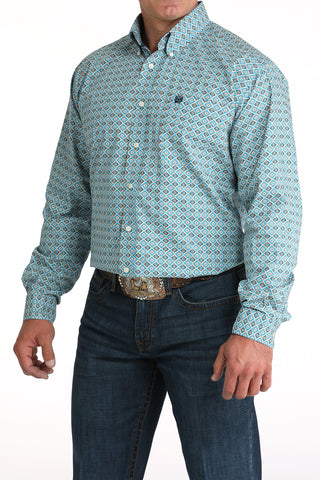 Cinch Men's Turquoise Geo Print Shirt