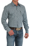 Cinch Men's Modern Fit Green Flower Print Shirt