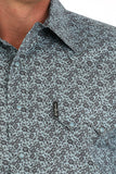 Cinch Men's Modern Fit Green Flower Print Shirt