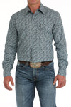 Cinch Men's Modern Fit Green Flower Print Shirt