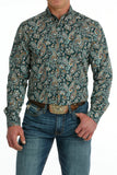 Cinch Men’s Modern Fit Dark Green Paisley Print Shirt