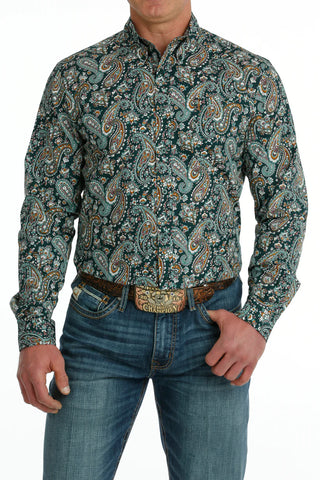 Cinch Men’s Modern Fit Dark Green Paisley Print Shirt