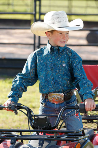 Cinch Boy's Blue Paisley Print Shirt