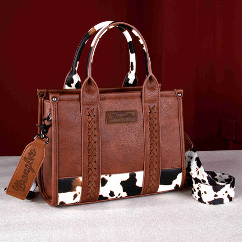 Wrangler Cow Print Concealed Carry Tote/Crossbody-Brown