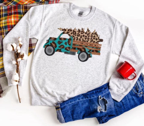 Turquoise Leopard Truck Crewneck