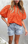 Orange Eyelet Ruffle Top