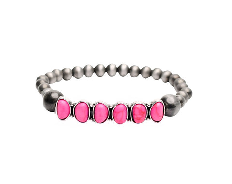 Faux Navajo Pearl With 7 Stone Pink Stretch Bracelet