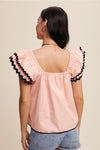 Flutter Ruffle Top with Contrast Stitch-Peach Blush