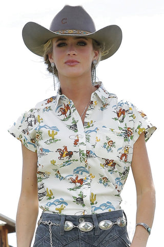 Cinch Women's Cream Cowboy Print Shirt