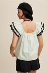 Flutter Ruffle Top with Contrast Stitch-Aqua Mint