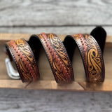 Genuine Leather  Tooled Mens Belt
